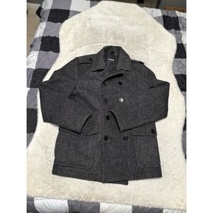 Express Double Breasted Wool Blend Peacoat Men's L Salt & Pepper Water Resistant